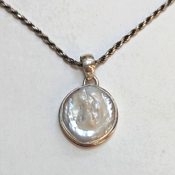 Genuine Baroque Pearl and Sterling Silver Rope Chain Pendant Necklace - Picture 1 of 3